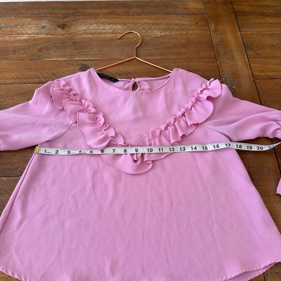 Zara basic pink ruffle blouse with tie sleeves size small - Picture 6 of 7